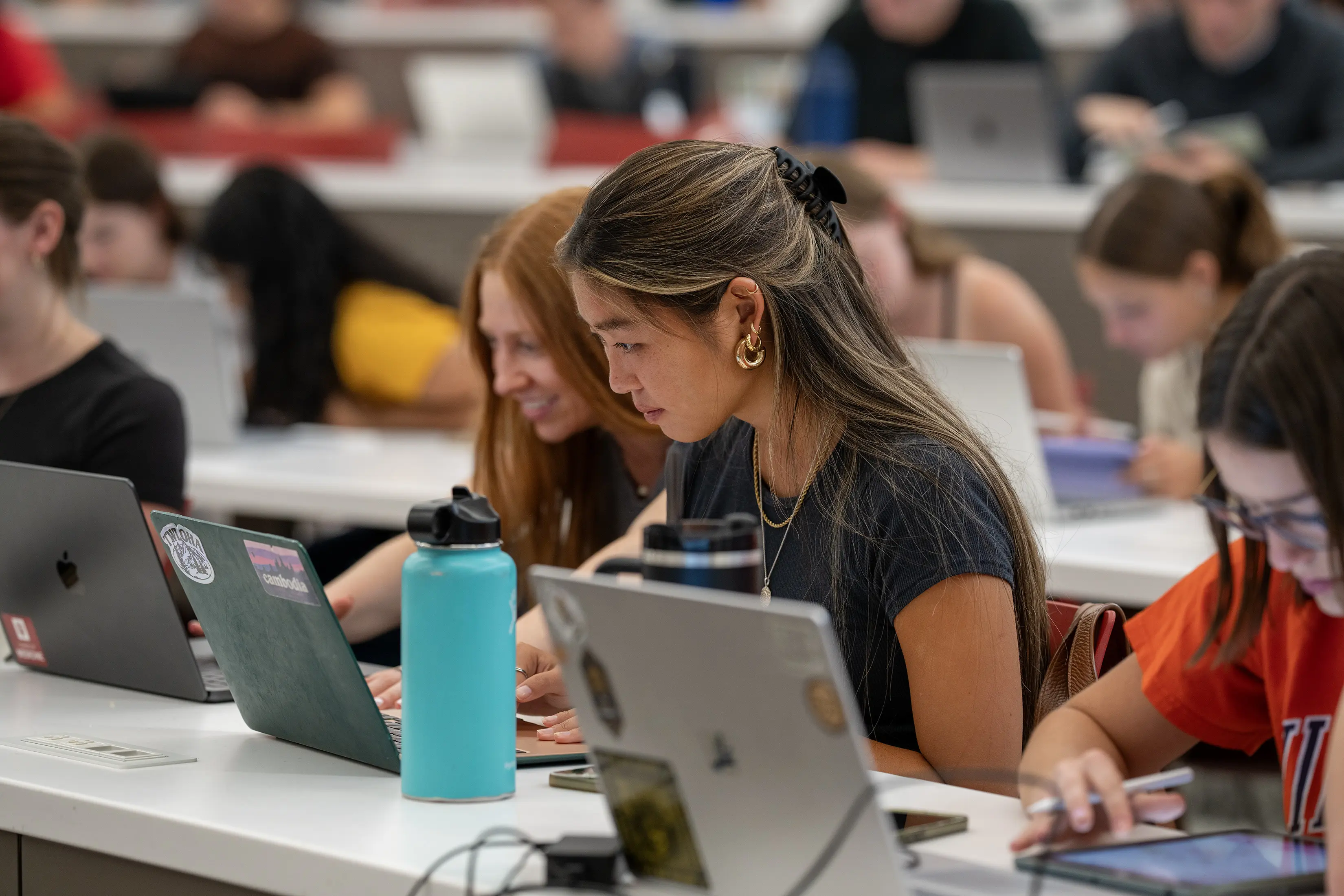 Students work at their laptops in class