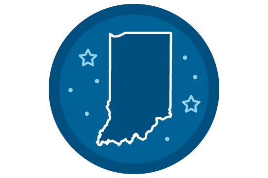 blue circle with outline of indiana