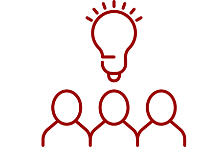 Three people with light bulb above them