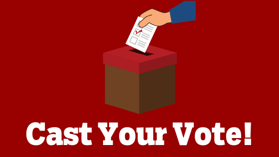 Illustration of a ballot box that says "Cast your vote!"