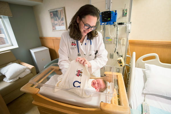 Emily Scott cares for a patient at Riley Children's Hospital