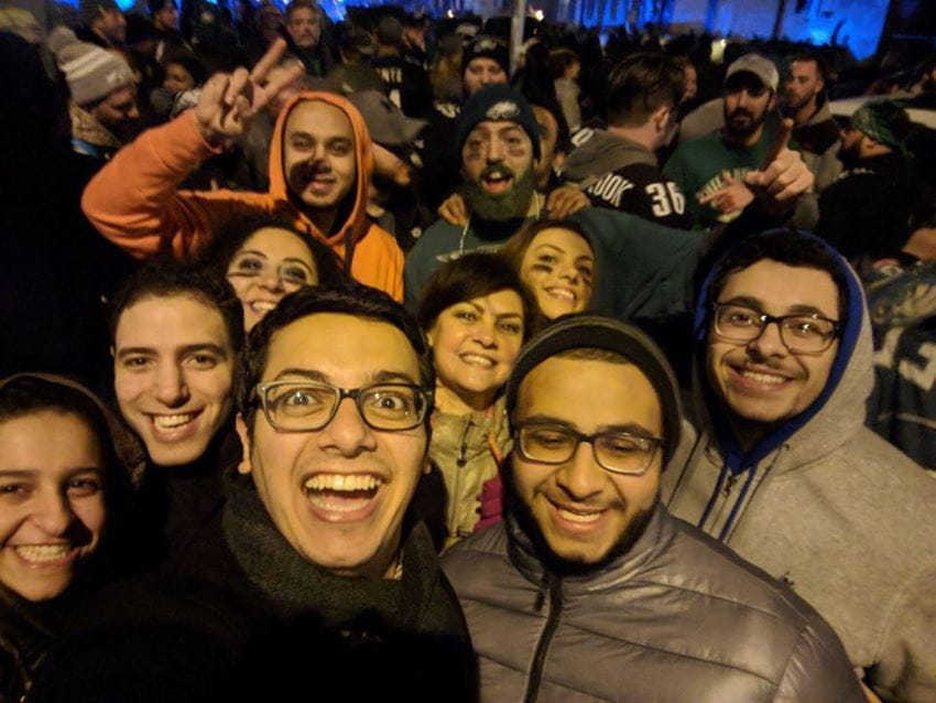 Alabd with friends celebrating the Philadelphia Eagles Super Bowl win in February 2018