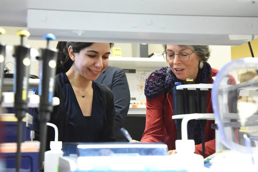 karahan shows the donors her research in the lab