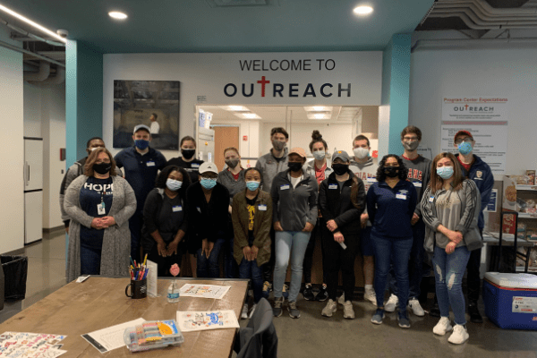 Group of students at service project