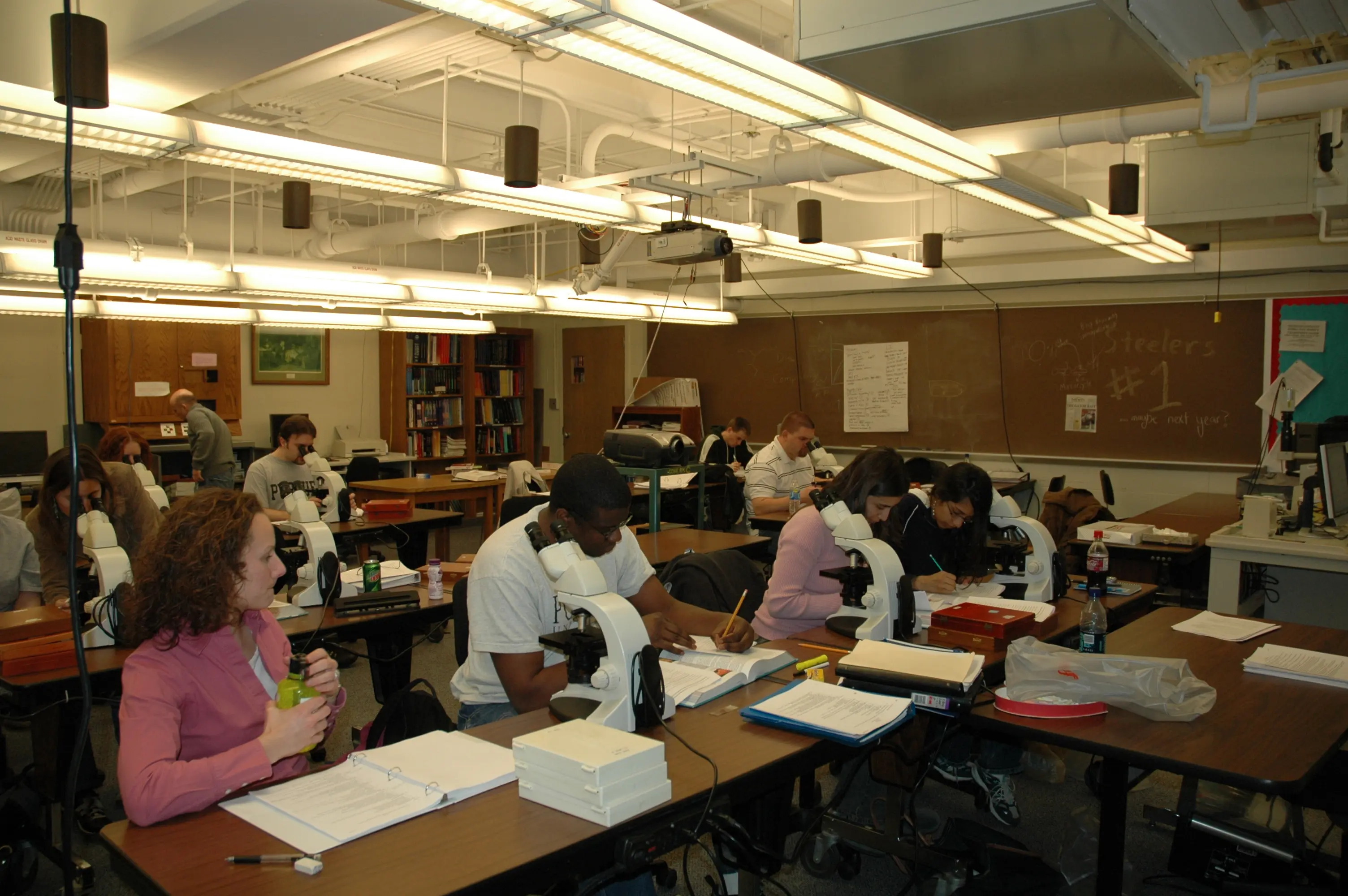 Students in the sub-basement of Lynn Hall