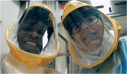 Melissa Kacena, PhD, (right) poses for a photo with Olatundun Awosanya. Awosanya is a PhD student in Kacena’s laboratory, working on the COVID-19 studies for her thesis.