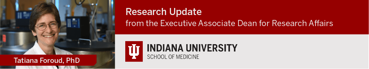 graphic with photo of foroud reads "research update from the executive associate dean for research affairs"