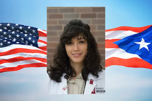 Rebecca Zapf Pedraza with flags