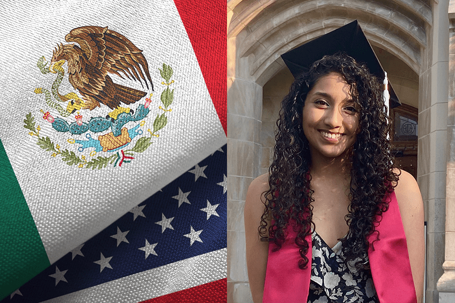 Alicia Martinez with Mexican and American flags