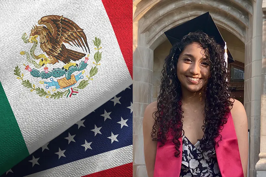 Alicia Martinez with Mexican and American flags