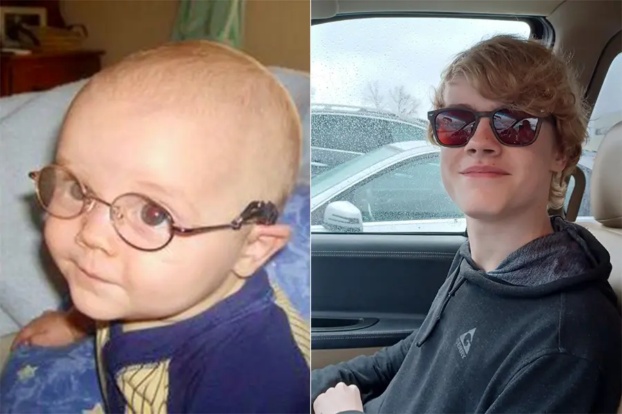 Evan Mowery as an infant and at 16 years old