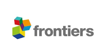 Frontiers logo. Three 3D colorful boxes stacked on the left, and the word "frontiers" on the right.