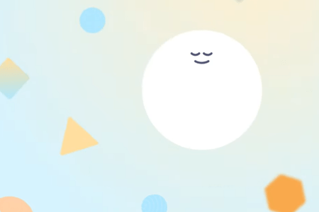 a round smiley face breathes in over an abstract background
