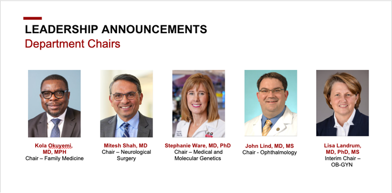 Headshots of five new department chairs