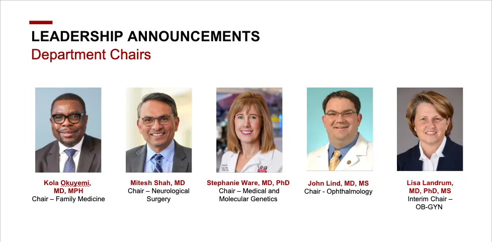 Headshots of five new department chairs
