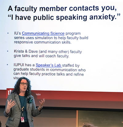 Krista Longtin presents a communications session for a chair leadership series presented by FAPD in December 2023.