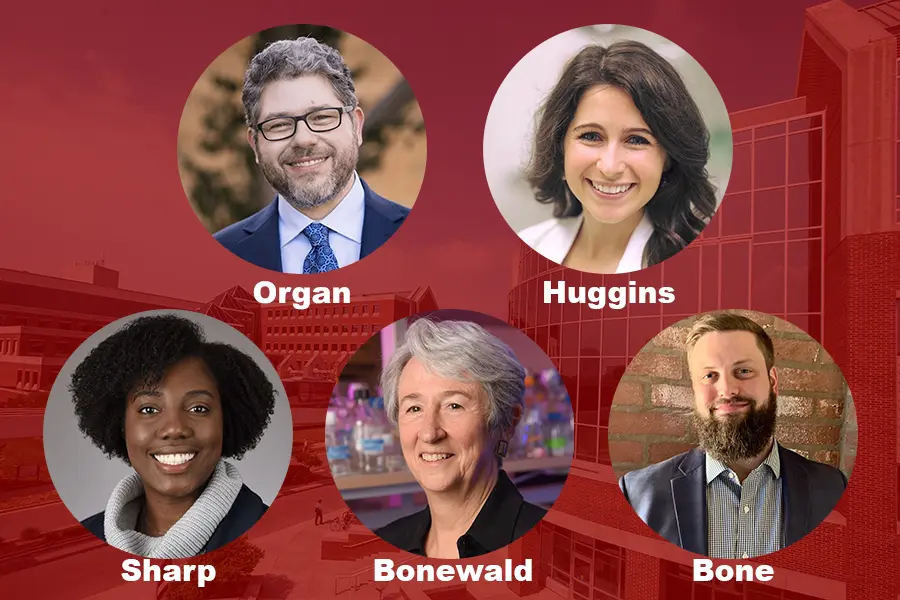Headshots collage of Drs. Organ, Huggins, Sharp, Bonewald and Bone
