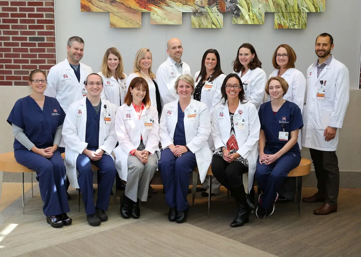 Group of pediatric hospitalists in white coats at Riley Hospital for Children