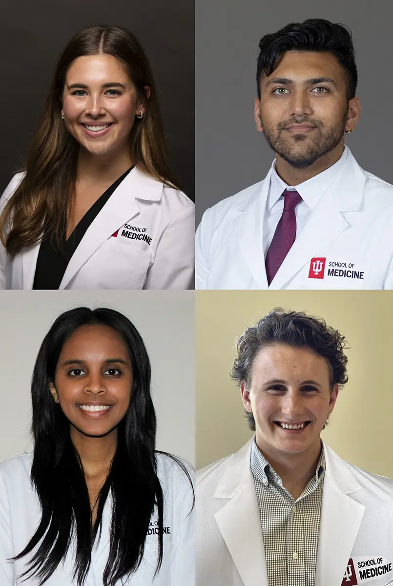 IU School of Medicine students Madeline Cory, Om Dalal, Bethlehem Daniel and Ryan McArdle