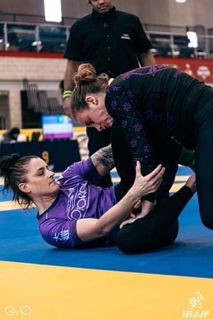 Erin Conboy pins her opponent during the 2023 International Brazilian Jiu-Jitsu Federation Austin Open