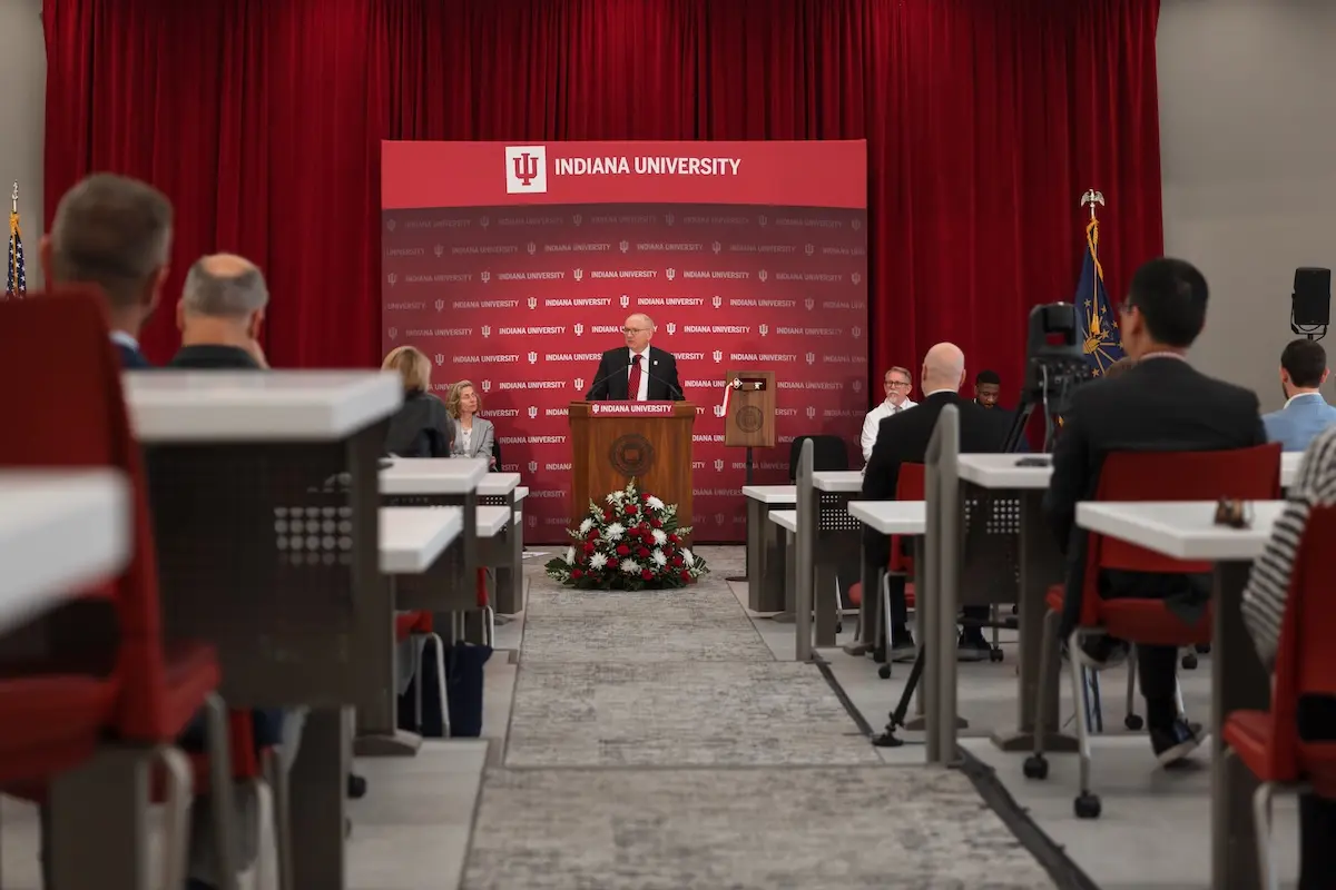 IUSM Dean Jay Hess speaks at the Medical Education and Research Building dedication ceremony.