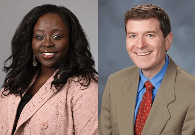 Professional headshots of Adeoti Oshinowo, MD, MPH and Joseph P. Harmon, MD