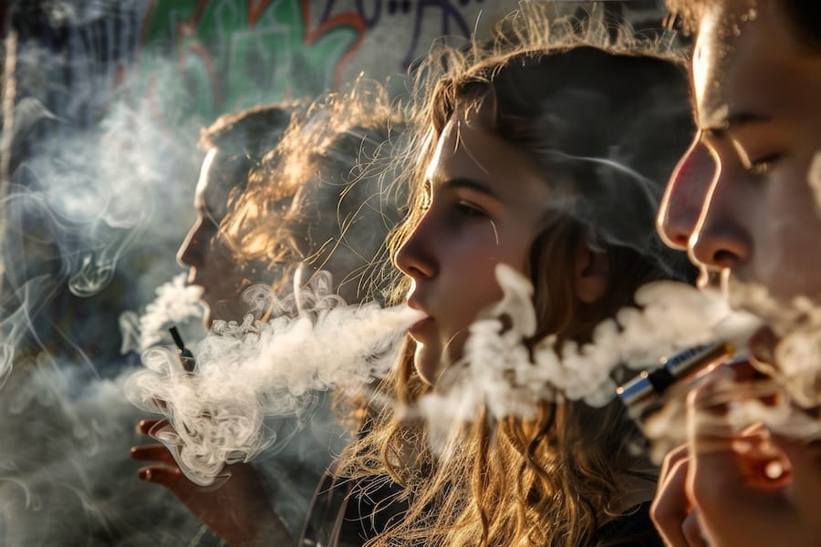 Teens surrounded by smoke from vaping