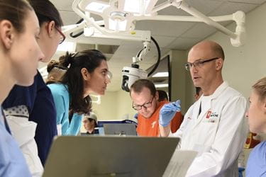 Students and faculty in the anatomy lab at IU School of Medicine--Muncie