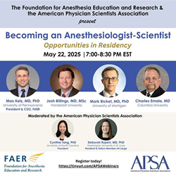 A poster for the "Becoming an Anthesiologist-Scientist" webinar.