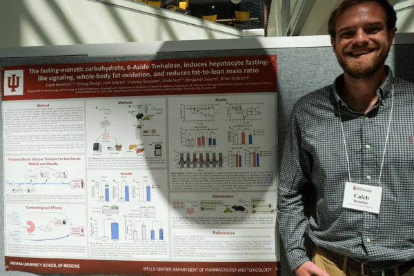 Caleb Beimfohr presents research at the 2025 Wells Center Retreat | Photo by Katelyn M. Stewart, IU School of Medicine