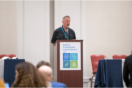 Simon Conway, PhD, presenting his research at the 2024 Barth Syndrome Conference