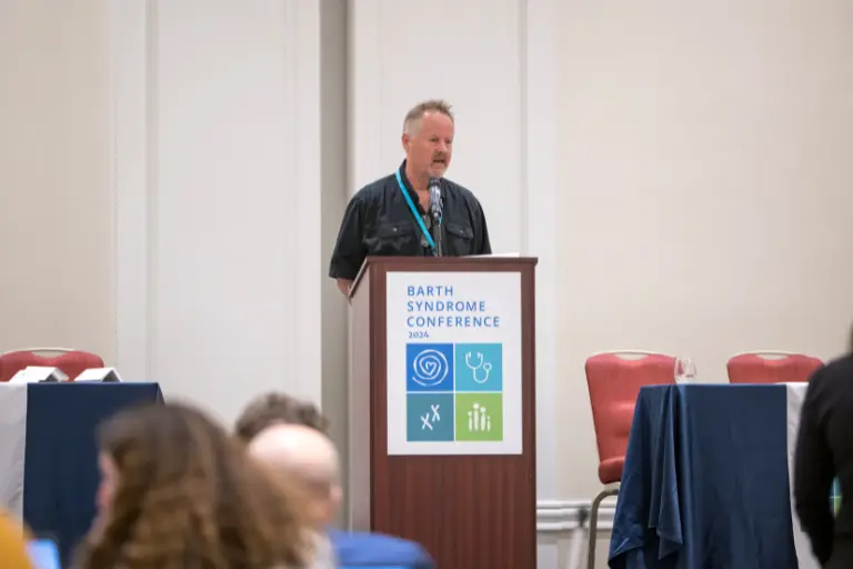Simon Conway, PhD, presenting his research at the 2024 Barth Syndrome Conference