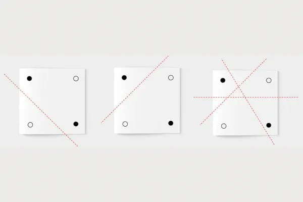 Figure 3. Various folding attempts that all fail to separate the dots by color.