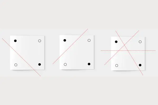Figure 3. Various folding attempts that all fail to separate the dots by color.