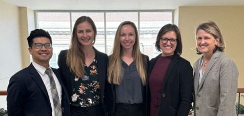 Lisa Landrum stands with four other members of IU's gynecologic oncology team.