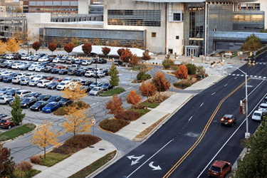 The parking lot near the IU Indy Campus Center.