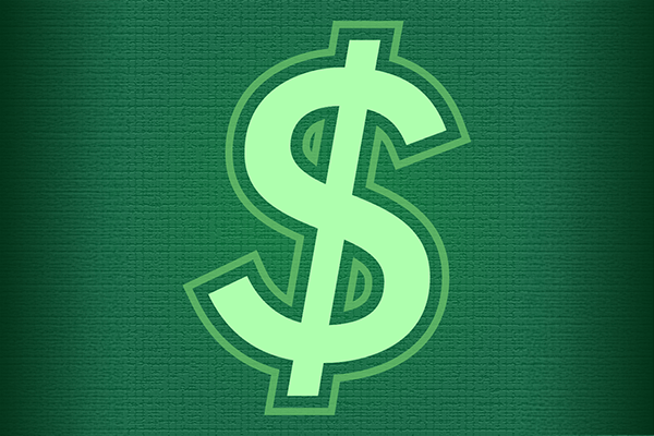 Light green dollar symbol against a dark green background.