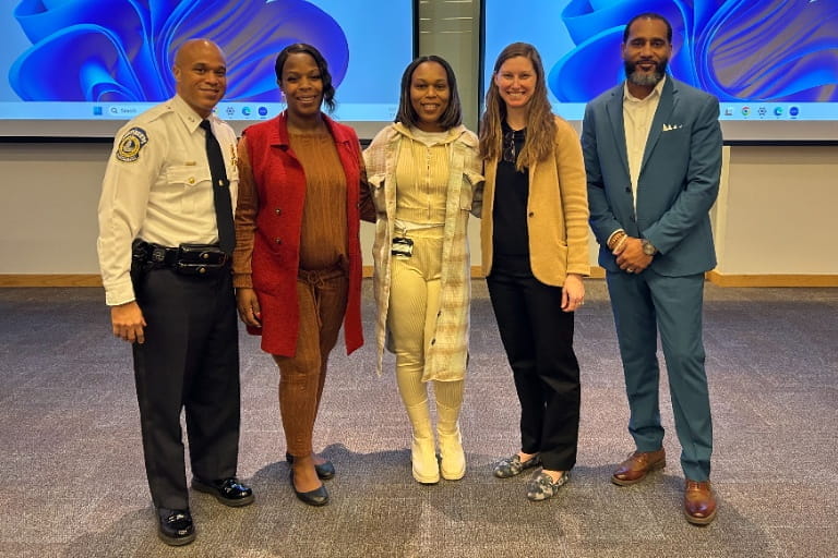 IMPD Deputy Chief Kendale Adams, Antonia Bailey, Ashlynne Walker, Lauren Magee and Damon Lane