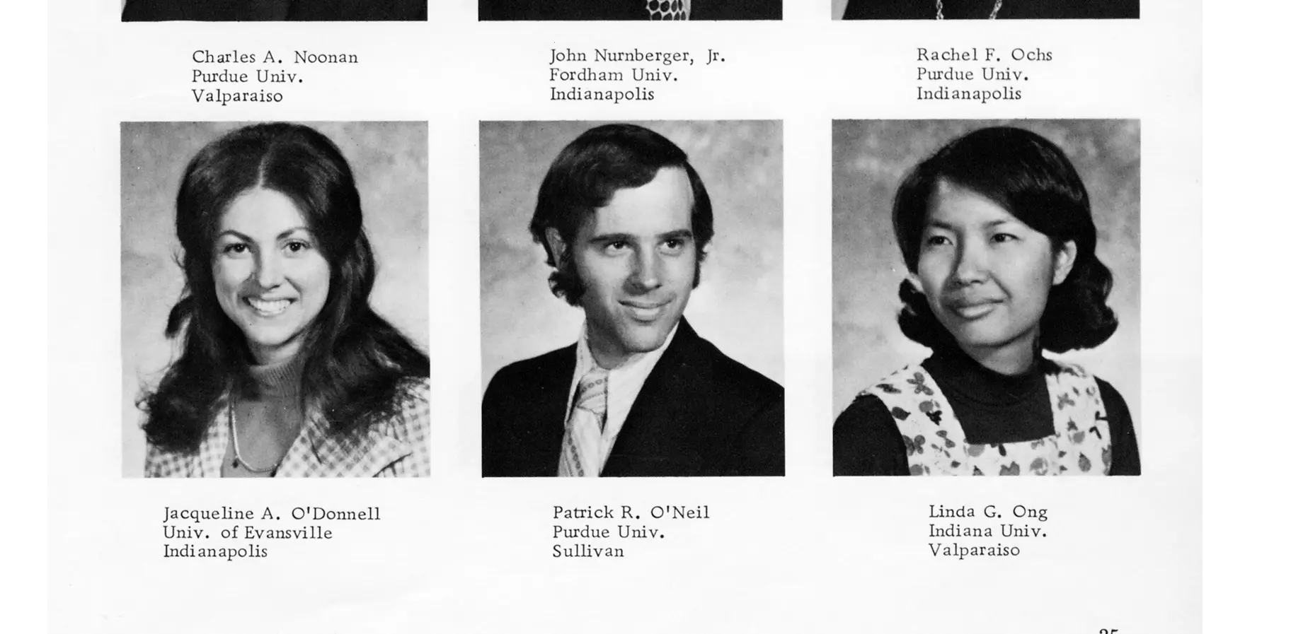 Black-and-white yearbook photo of Patrick R. O'Neil and two other students from the IU School of Medicine Class of 1975