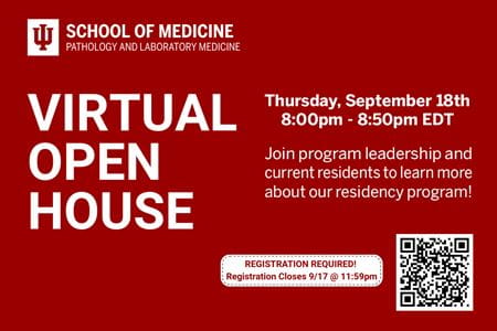 A figure that shows the text Virtual Open House with a QR code to register