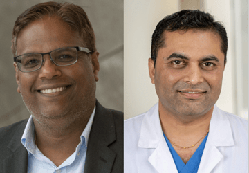 Professional headshots of Rohan Dharmakumar, PhD and Keyur Vora, MD
