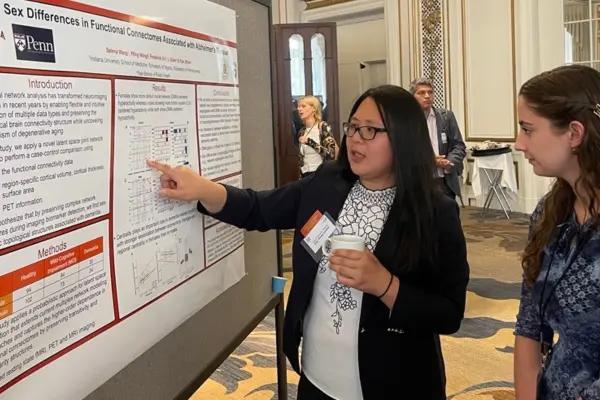 Selena Wang presents her poster at the 2025 Spring ADRC meeting in San Francisco.