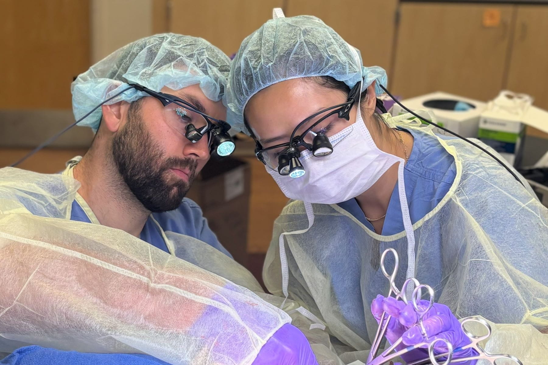 Trainees in surgical skills lab