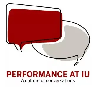 red and grey conversation bubbles with Performance at IU written at bottom