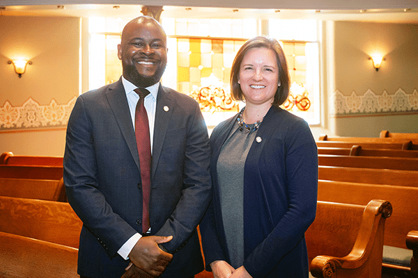 Itegbemie Obaitan, MD, and Alyssa Conklin, MD, pose for a photo after being inducted into the Gold Humanism Honor Society on Oct. 13.