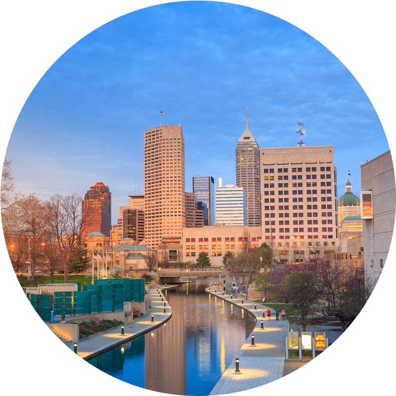 indianapolis skyline and canal on a sunny day
