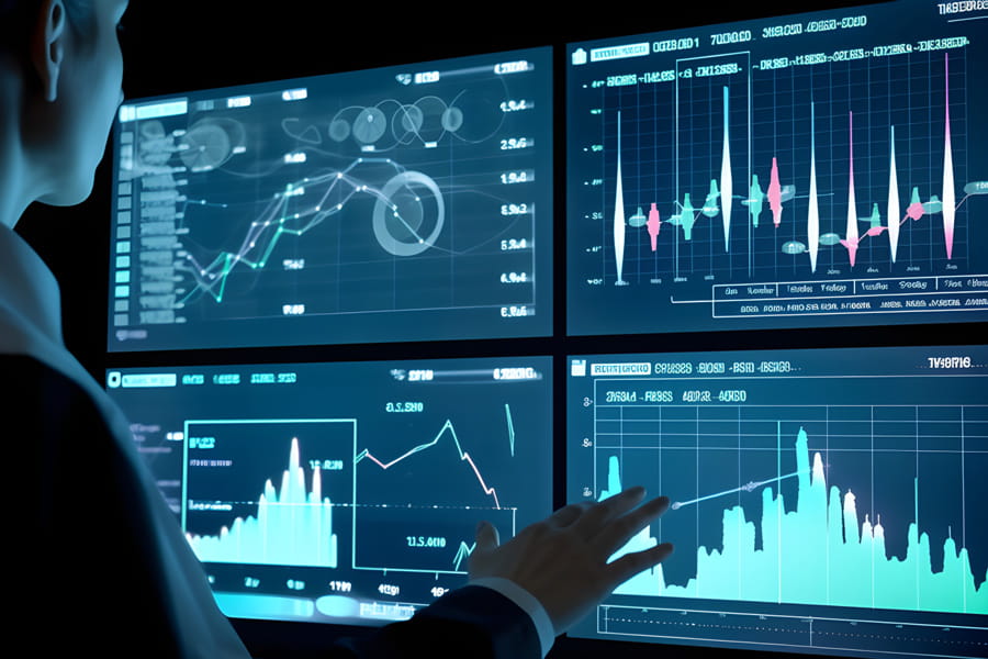 a person analyzes data on a display monitor