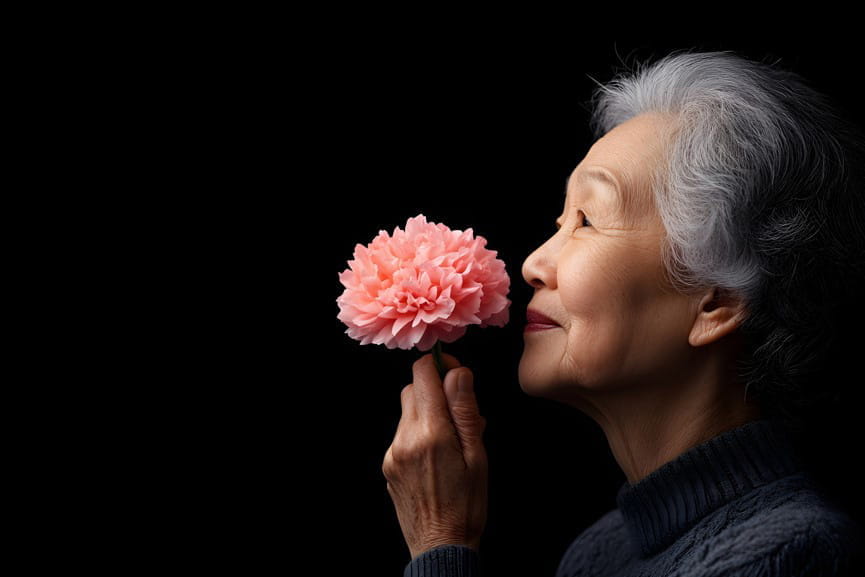 Ai generated image of a woman smelling a flower