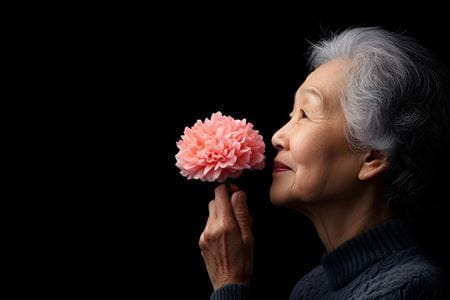 Ai generated image of a woman smelling a flower