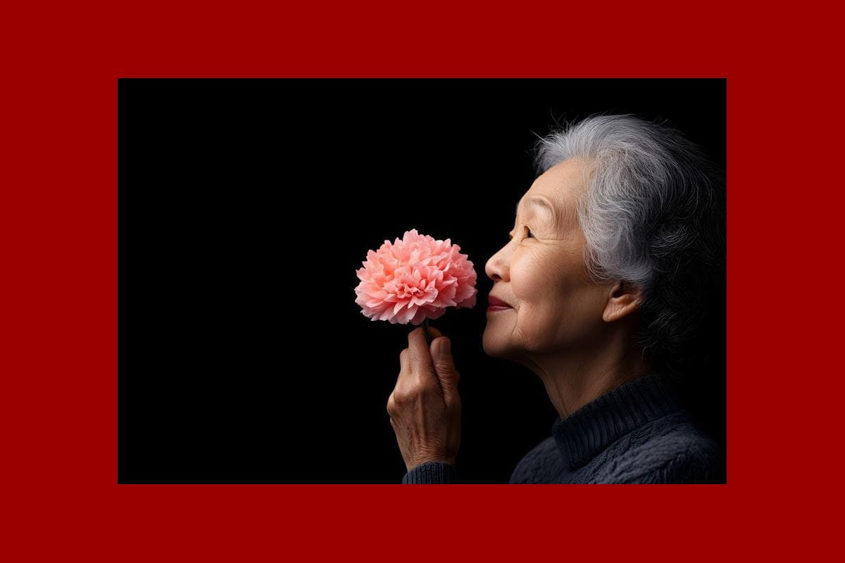 Ai generated image of a woman smelling a flower